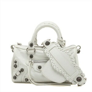 Balenciaga Lucagol Leather Handbag White Mirror